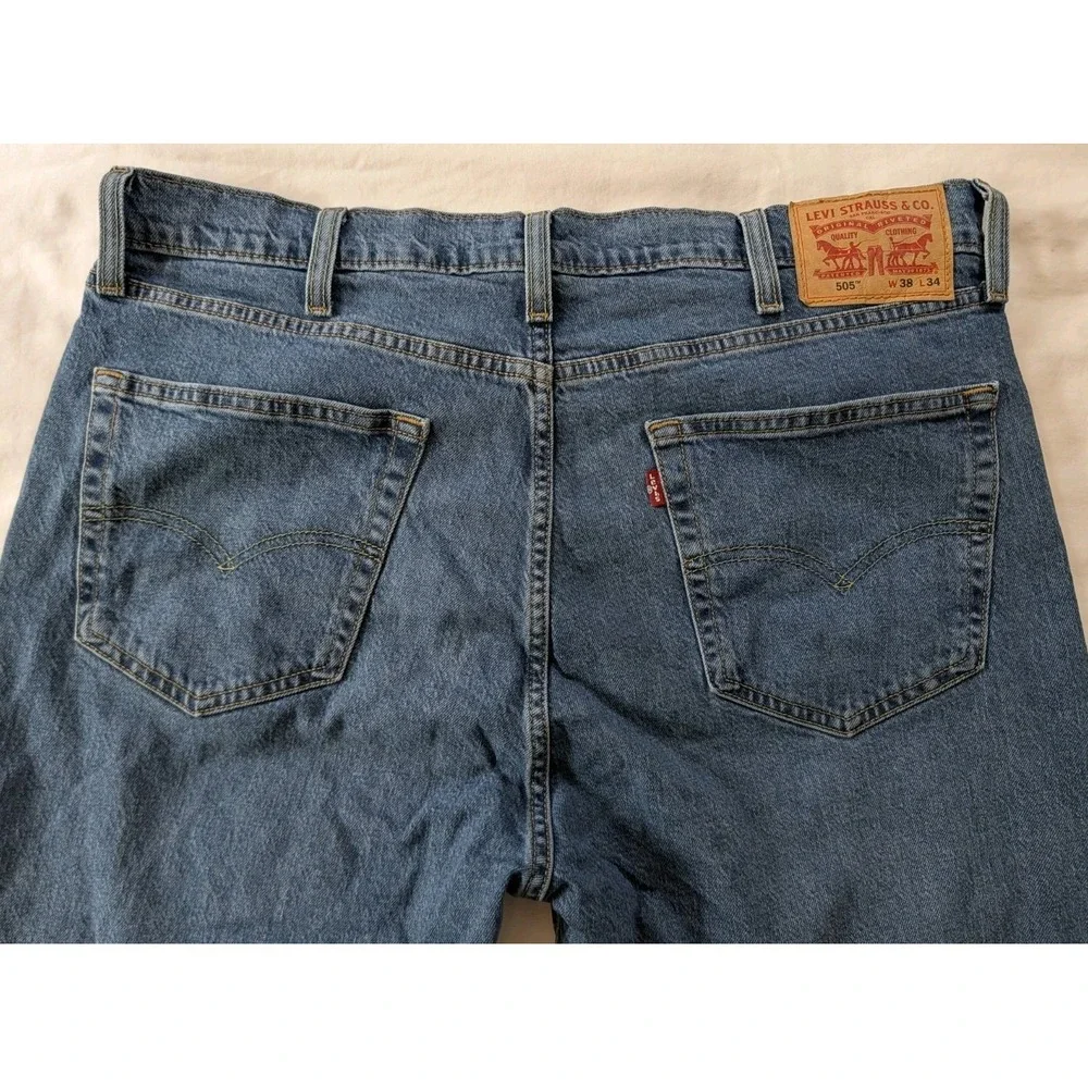 Levi's 505 Men's Regular Fit Straight Leg Jeans Blue‎ Denim Size 38x34